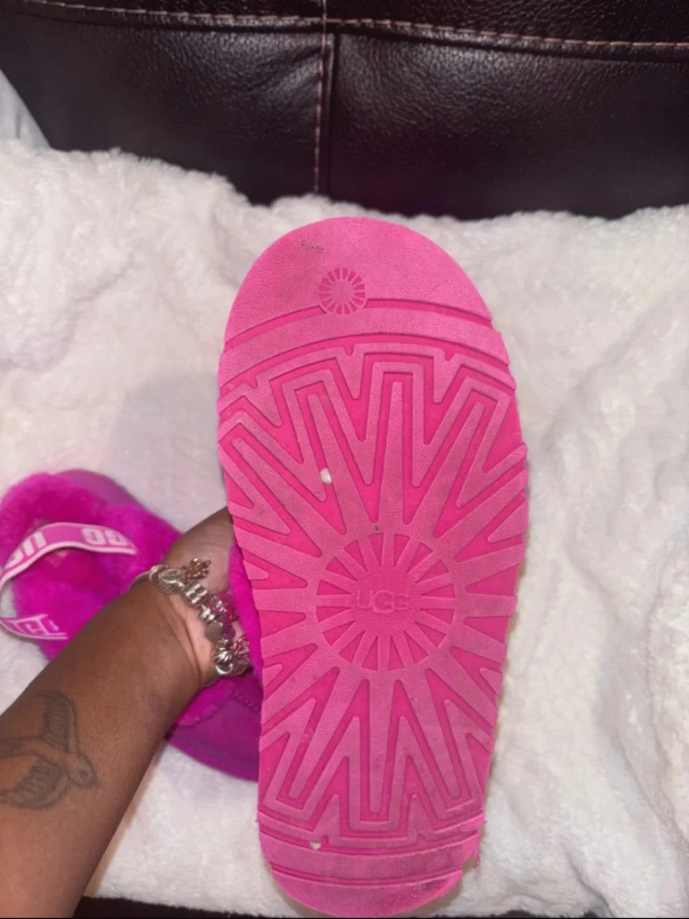 UGG Kids Bright Fuchsia Sheepskin Clog Slippers